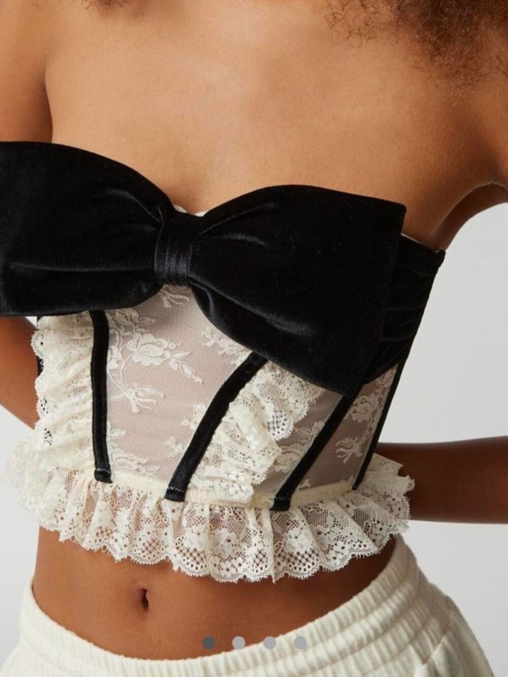 Out From Under Lace Corset Bustier with Black Velvet Bow Stretchy Size XL